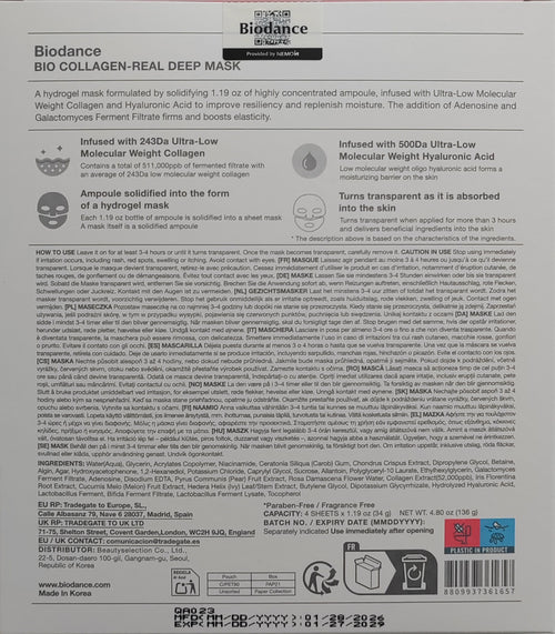 Biodance Bio-Collagen Real Deep Mask – măști faciale cu bio-colagen, set 4 buc.