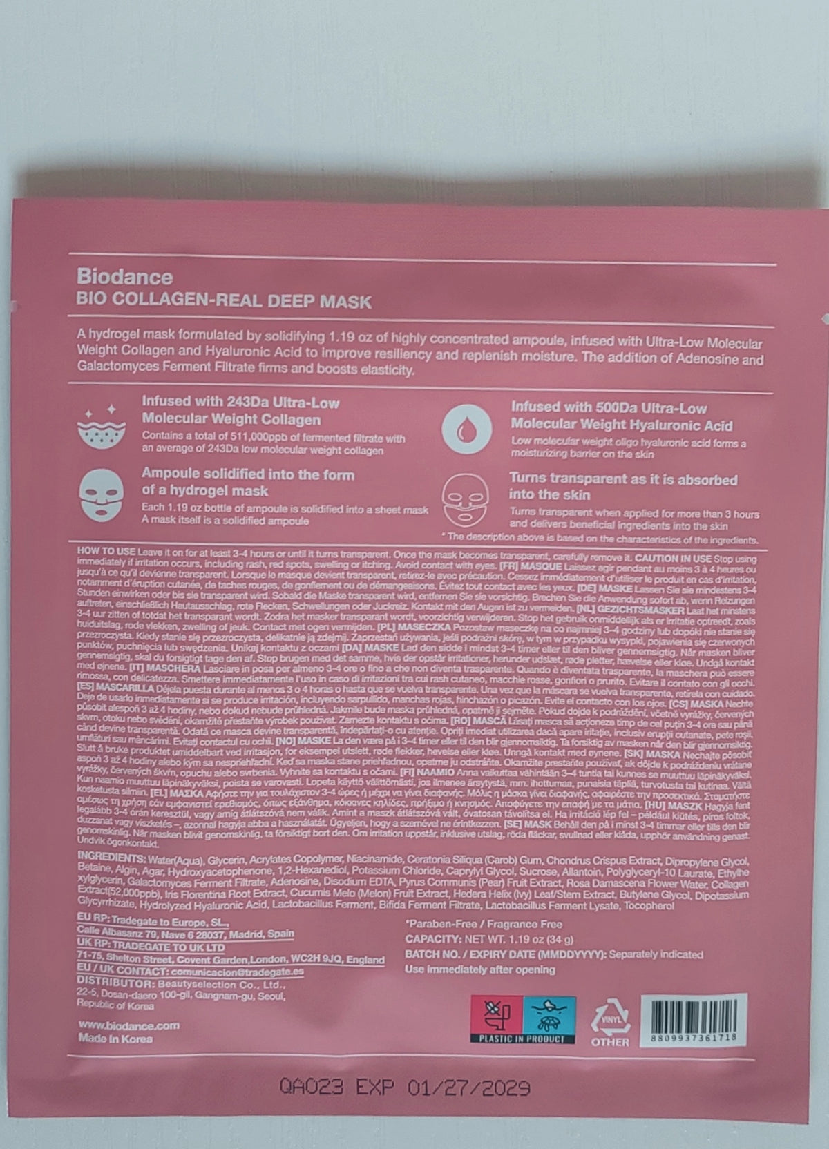 Biodance Bio-Collagen Real Deep Mask – măști faciale cu bio-colagen, set 4 buc.